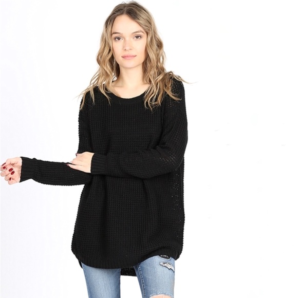 Cement Waffle Knit Round Neck Sweater - Picture 3 of 7